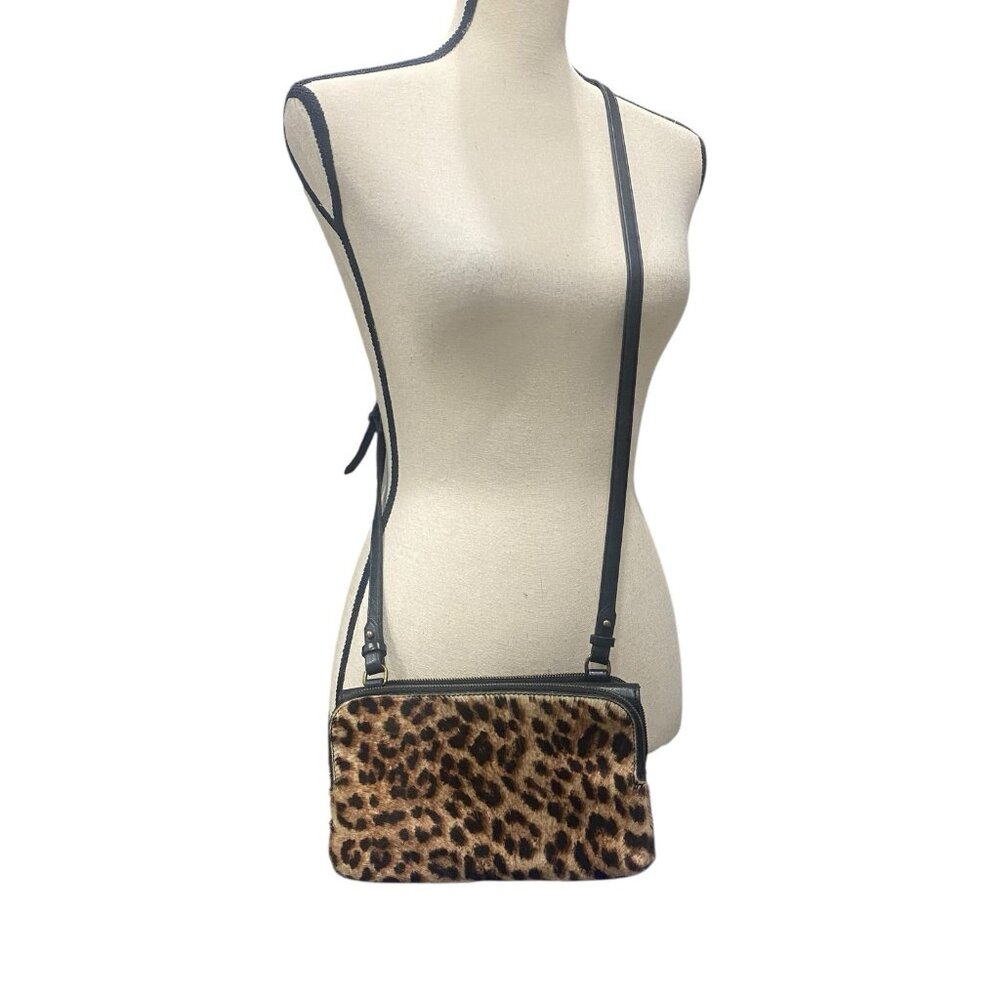 Madewell Crossbody Bag Purse 100% Cuir Genuine Leather Brown Black Leopard Print